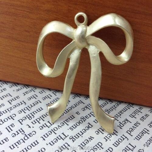 Promotion) 34*45MM 12Pcs+3Pcs/Pack " Big Bowknot " Matte Gold Color Alloy Charms Jewelry Pendants