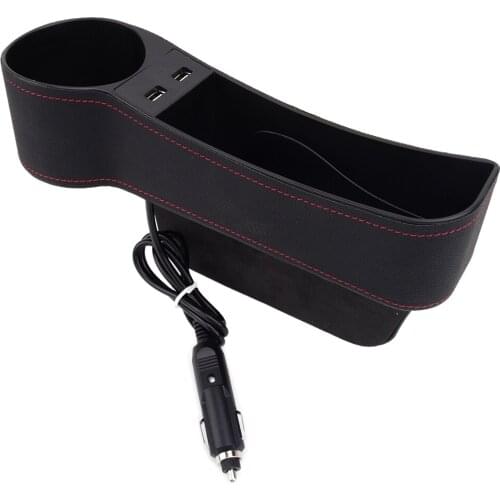 Car Black Left Side Seat Slit Pocket Crevice Storage Organizer Box Case with 2USB Port Accessories