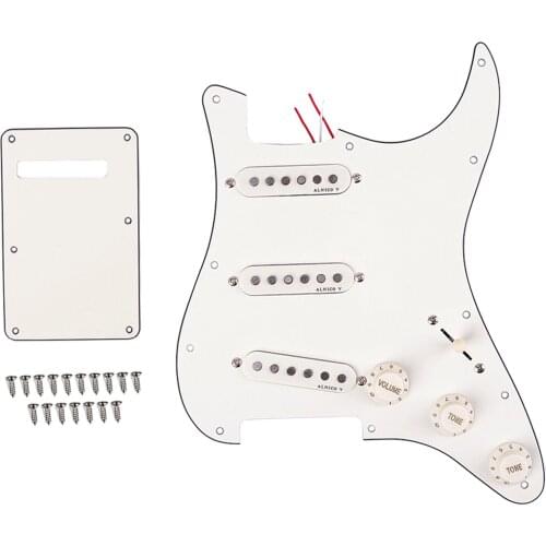 White 3-Ply Sss Single Coil Pickups Loaded Prewired Guitar Pickguard Back Plate Set For 11 Hole Electric Guitar