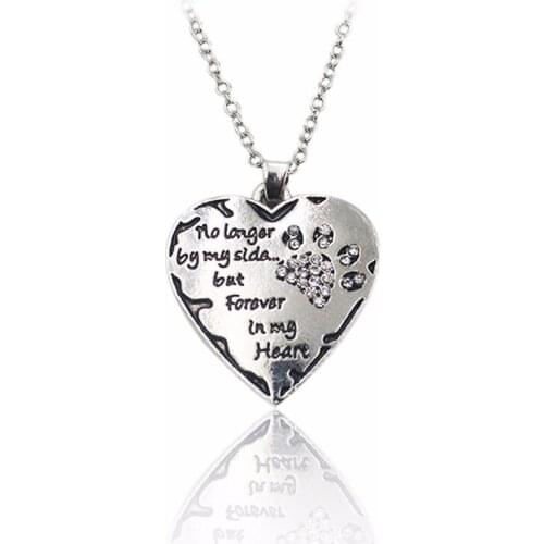 Bespmosp 24PC/Lot Wholesale Vintage "No Long By My Side But Forever In My Heart"Crystal Heart Pendant Necklace Women Men Jewelry