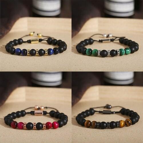 Charm Buddha Bracelet Homme 8mm Adjustable Round Bright Black Stone Chakra Bracelets Men Erkek Bileklik Homme Jewelry