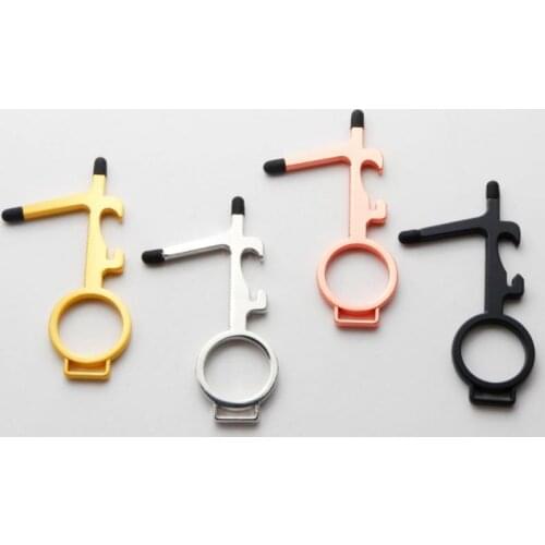 Multifunctional Bottle Opener Electroplating Keychain Anti-touch Door Opening Tool Portable Mobile Phone Touch Screen