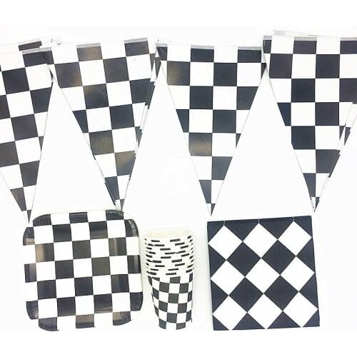 Black And White Grid Racing Theme Party Disposable Tableware Cups Plates Napkins Baby Shower Favors Wedding Kids Decor Supplies