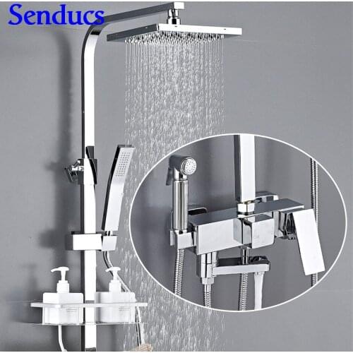 Senducs Electroplated Bathroom Digital Shower Set Newly Rotary Knob Thermostatic Shower System Rainfall Digital Bath Shower Set