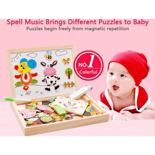 100 Pcs Wooden Magnetic Puzzle Animal Puzzle Toy Multifunction Magnetic Drawing Writing Board Children Educational Toy Gift Box