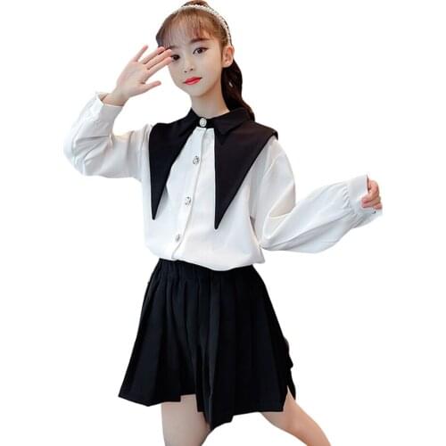 Kids Clothes Girls Solid Color Clothes For Girls Blouse + Skirt Girls Clothing Sets Casual Style Kids Tracksuit