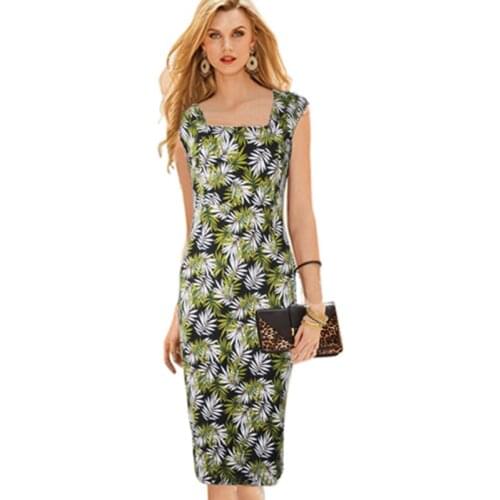 AMIKAFASHION Elegant Square Neck Tunic Wear To Work Business Casual Party Pencil Sheath Dresses Size S-5XL