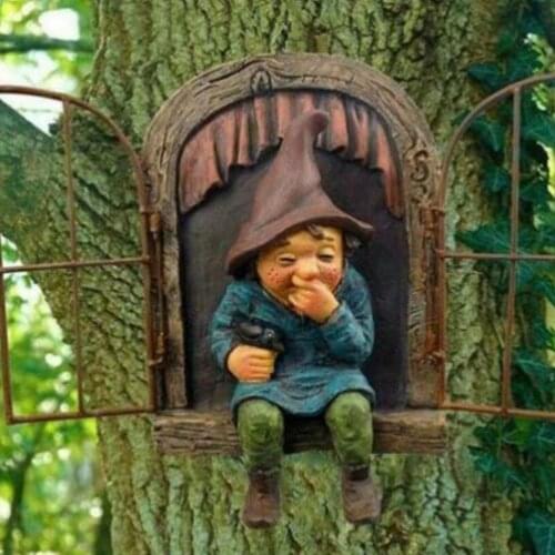 Elf Out The Door Tree Hugger Naughty Garden Gnome Peeker Funny Garden Decoration Tree Sculpture Porch Ornament Art Figurines