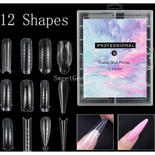 120Pcs Many Shapes Dual Forms Tips Quick Building Gel Mold Nail Extension System Full Cover Tips Nail Extension Forms Top Molds
