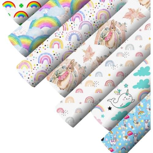 Smooth Faux Leatherette Sheets Rainbow Animal Printed Synthetic Leather Fabric For Bows Crafts DIY Handmade Material,1Yc19482