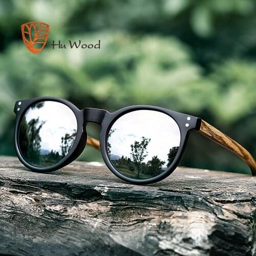 HU WOOD Brand Designer Polarized SunglassesFor Women Wood Earpieces Fashion Round Sun Glasses Mirror Lens UV400 GR8003