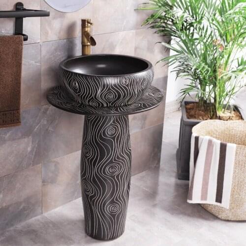 Ceramic Pedestal Basin Jingdezhen Lavatory Balcony Toilet Antique Art Basin Retro Hotel Terrace Basin Washbasin Pedestal