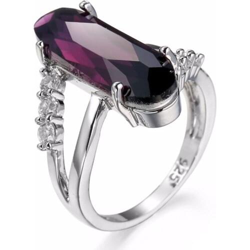 Classic Luxury Real Solid Silver Color Ring 2 CT purple Zircon Crystal Wedding Jewelry Ring Engagement For Women jewelry
