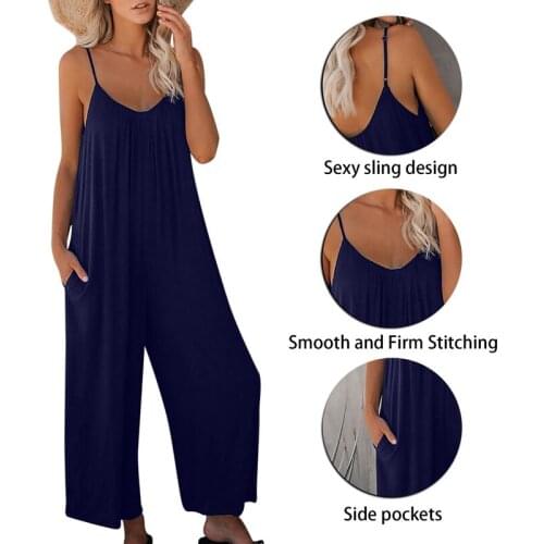 Uefezo suspender jumpsuit summer and autumn fashion womens casual loose linen cotton jumpsuit sleeveless leggings trousers