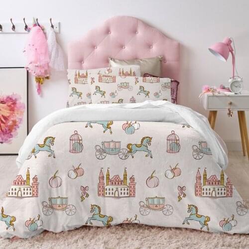 140x200 150x200 Princess Girls Duvet Cover White Pink Bedding Set Cute Cartoon Mermaid Rainbow Castle Single Queen Quilt Cover