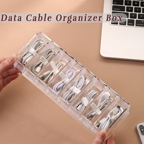 Data Line Storage Box Transparent Plastic Cable Storage Container for Desk Stationery Makeup Organizer Key Jewelry Box