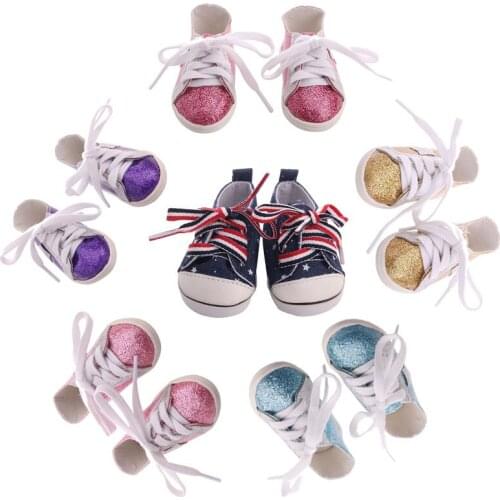 Leisure Doll Canvas Shoes For 18 Inch Doll & 43 cm Bebe Reborn Dolls Toys Accessories Lace-up Canvas Sneakers