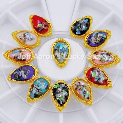 12PCS 3d drop shape glitter shell rhinestones hot wheel for metal nail art decorations beauty nails jewelry accessoires gem