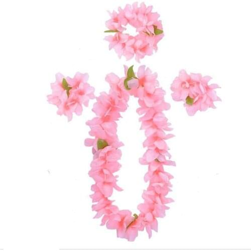 Hawaiian Flower Leis Luau Set Party Tropical Hawaii Flower Wreaths Necklaces Holiday Wedding Beach Party Birthday Decorations