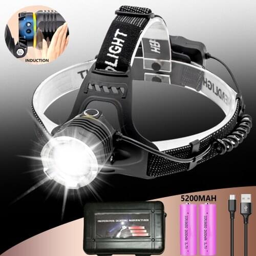 Powerful 5200MAH IR Sensor Headlamp Smart Light Telescopic Zoom High Power Rechargeable Lantern Use 18650 Head Torch Waterproof