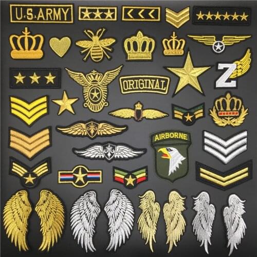 Crown US Army Badge Iron on Patches for Clothing Military Stickers on Clothes Appliques Embroidery Wing Stripes for Backpack