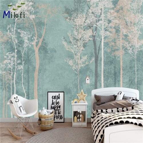 Milofi custom 3D Nordic hand-painted deer forest landscape childrens wallpaper mural wall covering background wall decoration