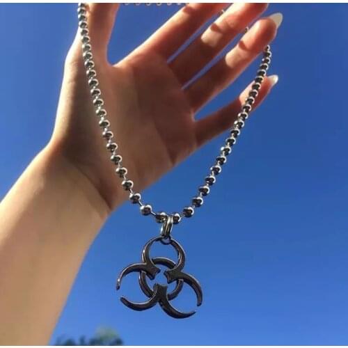 Punk Biochemical Crisis stainless steel necklace Pendant Hip Hop Silver Color Couple Necklace for Women Men Couple Jewelry