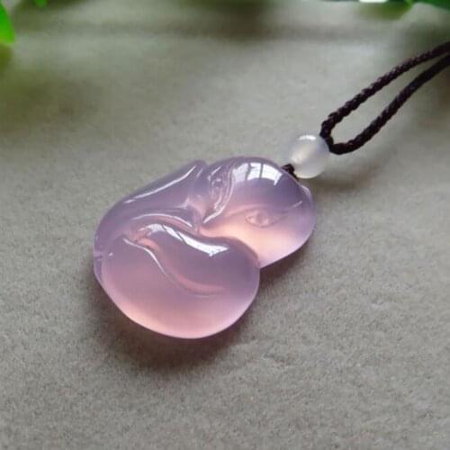 Pink chalcedony and agate simple Jade Pendant Necklace Jade fox send girlfriend pendant lovely Jewelry Pendant Necklace