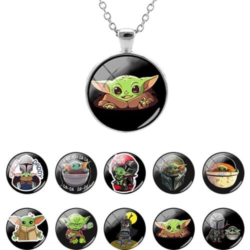 Disney Creative Design Cute Yoda Picture Pendant Star Wars Character Glass Cabochon Necklace Men And Women Necklace Jewelry