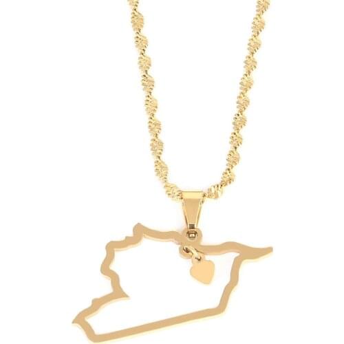 Stainless Steel Syria Map Pendant Necklaces Heart Charms Syrians Middle East Jewelry