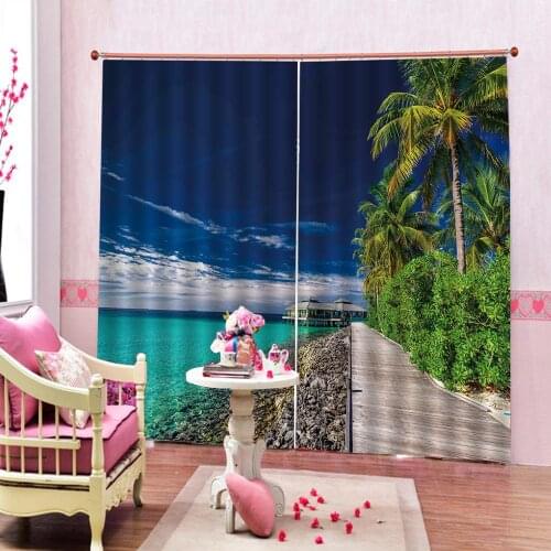 Custom 3d Beautiful seaside scenery modern 3d blackout window curtains For Living room bedroom Drapes Decor