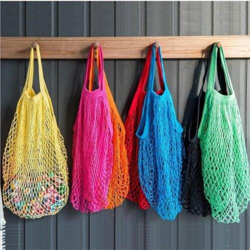 Portable Reusable Grocery Bags Fruit Vegetable Bag Washable Cotton Mesh String Organic Organizer Handbag Short Handle Net Tote