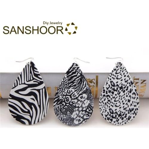 SANSHOOR Printing Zebra Raindrop Wood Earrings For Africans Americans Afro Ethnic Jewelry As Black Women Christmas Gift 6Pairs