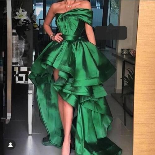 Sexy Green Hi-Low Prom Dresses 2021Pleat One Shoulder Sweetheart Formal Evening Dress vestido largo Women Party abendkleid Gowns