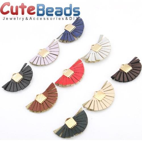 Free Shipping 20mm Gold Cap Multicolor Faux Leather Butterfly Tassel Earrings Pendant DIY Jewelry Making 20pcs / Lot