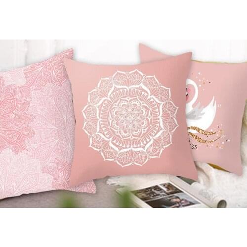 Modern Geometric Pink Feather Plants Polyester Pillow Room Cover Home Seat Living Sofa Cushion Cover Sofa Pillows Decorativ B9Q4