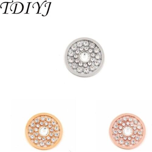 TDIYJ Stylish New Design Fashion 33mm Zinc Alloy Coin Disc with White Crystals for Coin Holder Pendants 1pcs