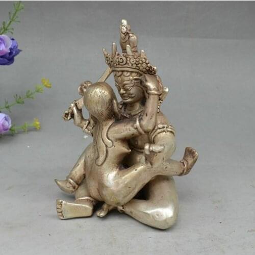Tibet Buddhism Bronze Copper Vajra Mandkesvara Yab-Yum Happy Buddha Statue