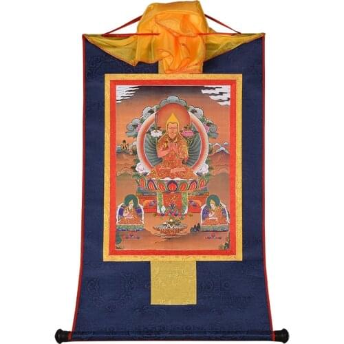 Tibetan Thangka Paintings Tibetan Buddhism Gold-plated Gilt Tsongkhapa Buddha statue Hanging Decorate Thangka