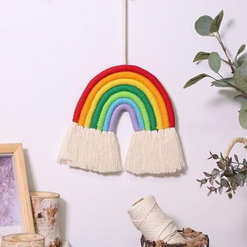 INS Nordic Woven Rainbow Macrame Hanging Ornament Home Decor Wall Hanging Toys Hand-Woven Color Ornaments Bedroom Decoration