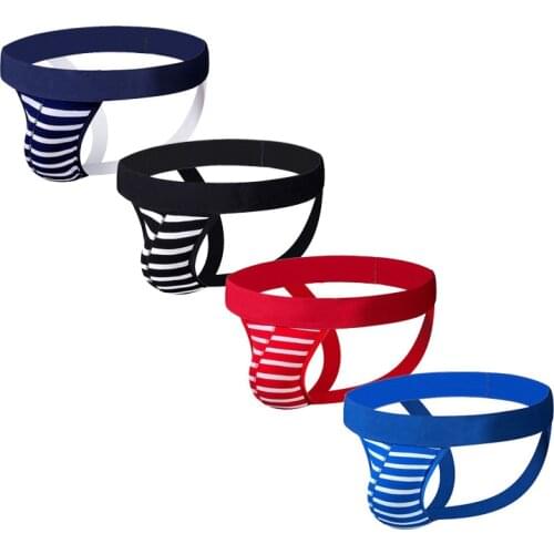 4PCS/Lot Men Thong Jockstraps Striped Cotton Sexy Tanga Hombre G-string Thongs Mens Bikini Briefs Underwear Penis Underpants