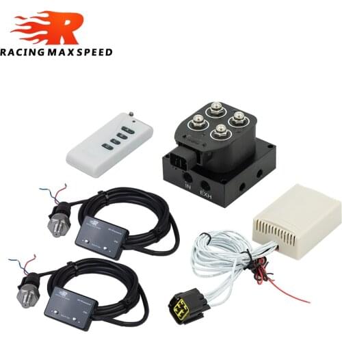 Universal 12v Solenoid Valve Air Ride Suspension Manifold Valve Kit with Remote Controller Double Display Air Pressure Gauge