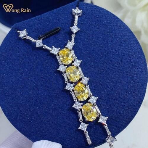 Wong Rain 925 Sterling Silver Oval Cut Created Moissanite Citrine Gemstone Party Fashion Tassel Pendant Necklace Fine Jewelry