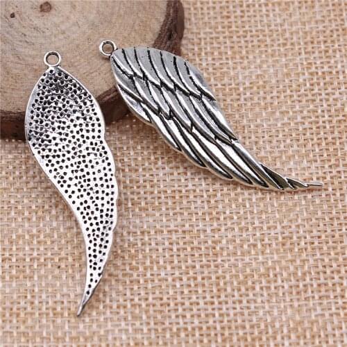 WYSIWYG 4pcs 52x15mm Antique Silver Color Pendants Wing Charm Wings Charm Angel Wings For Jewelry Making