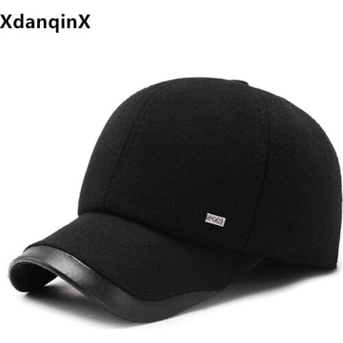 XdanqinX Thick Warm Earmuffs Hat New Winter Baseball Cap For Men Mens Casual Sports Caps Adjustable Size Dad Hats Snapback Cap