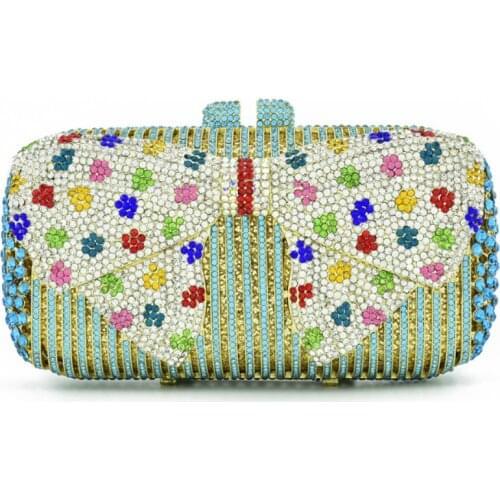 Top quality Gold Bow Minaudiere Womens Rhinestone Cellphone size Evening bags crystal day silver diamonds studded shoulder bags
