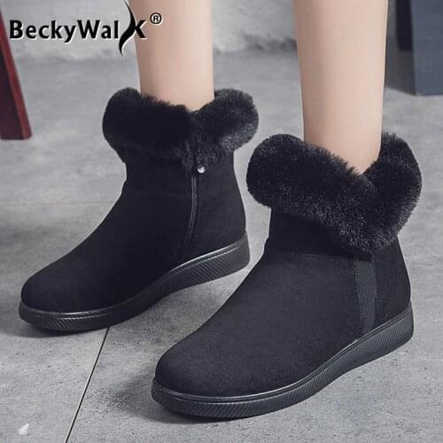 Women Platform Shoes Faux Suede Zip Shoes 2021 Women Snow Boots Warm Fur Plush Winter Ankle Boot Female botas de mujer WSH3720