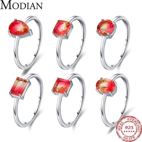 Modian Pure 925 Sterling Silver Rainbow Tourmaline Female Rings for Women Geometric 6 Shape Finger Rings Wedding Fine Jewelry