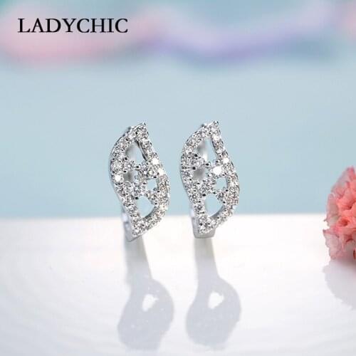 LADYCHIC Simple Style Clear Cubic Zircon Hoop Earrings Cute Leaf Shape Crystal Earring Jewelry for Ladies LE1024