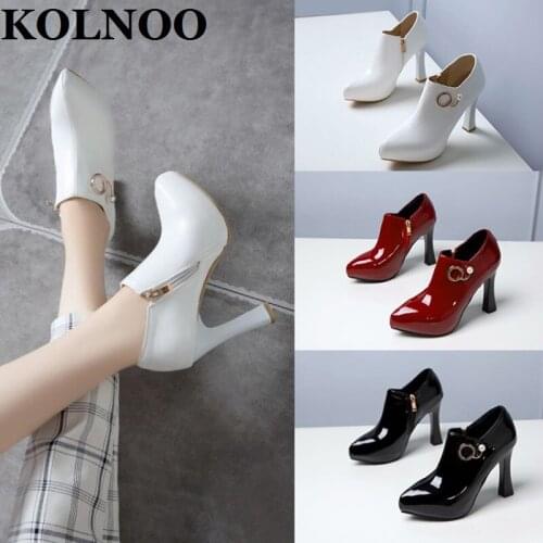 KOLNOO New Arrival 2022 Ladies Handmade High Heels Pumps Low-cut Large Size 35-47 3-Colors Party Office Daily Wear Fashion Shoes